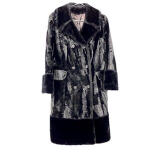 Vintage Retro fur coat vegan faux winter outerwear midi 50s mid century medium